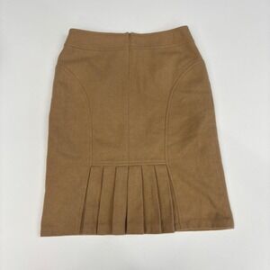 Vintage Carnival Pleated Midi Skirt Brown Camel Office Siren Preppy Size 4